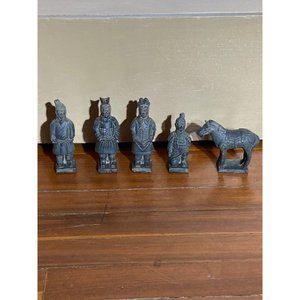 Vintage Terra Cotta Clay Chinese Warrior Soldier Statues Lot of 5